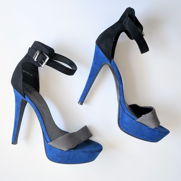 ASOS New Look Blue Black Gray Suede Platform Heels - Picture 1 of 7